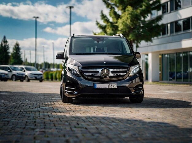 Photo a black mercedes is parked in front of a building