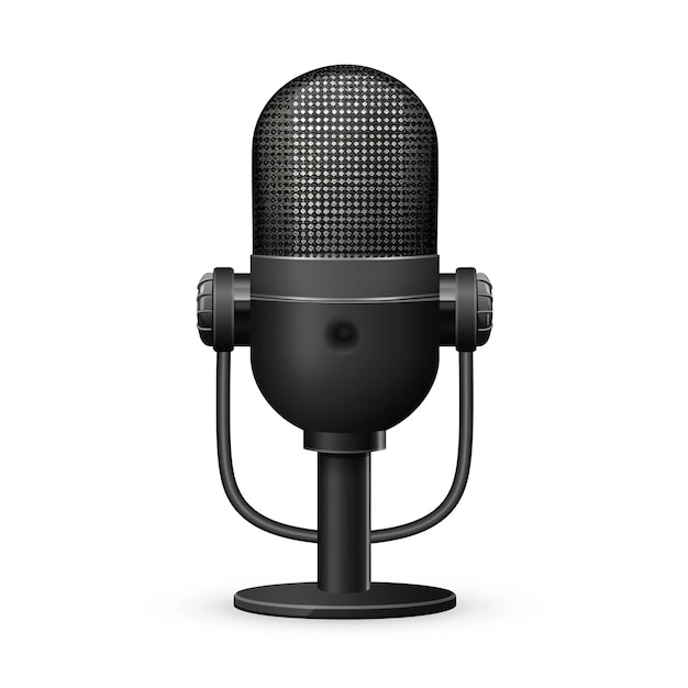 Photo a black microphone with a white background and a small round lens