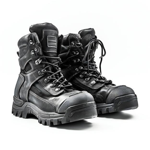 Black military boots isolated on a white background