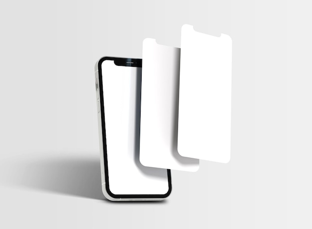 Black modern smartphone mockup Mobile smart phone technology front blank screen studio shot isolated on over white background with clipping paths for Phone and for Screen