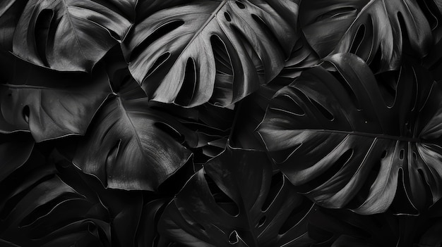 Black Monstera Botanic Background Dark Decorative Wallpaper with Botanical Leaves for Decorating Spa