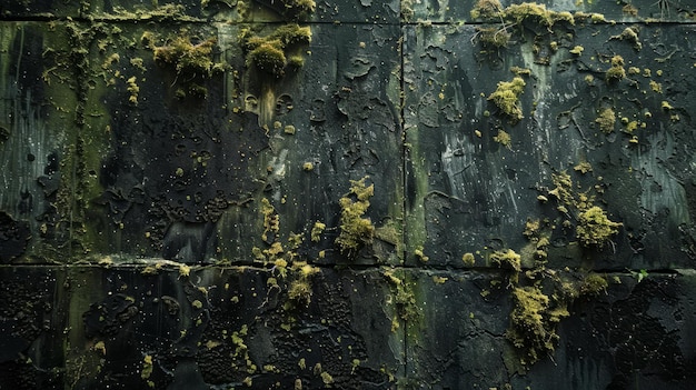 Photo black moss growing on weathered walls in a damp shaded environment