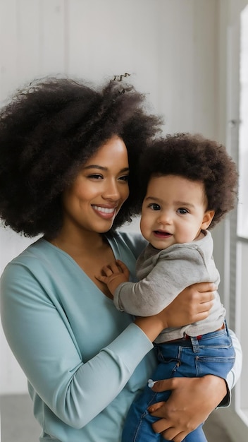 Black mother taking car of her child