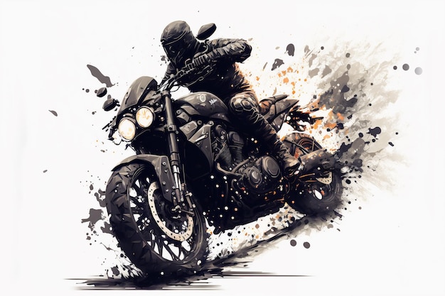 Black motorcycle over white background creative digital painting