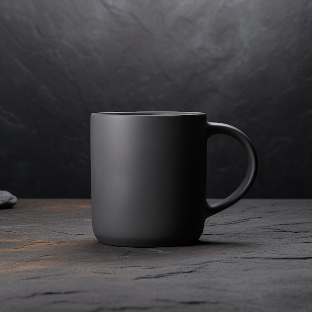 Black mug mockup black concrete background design