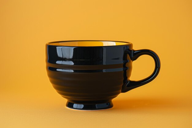 Black Mug with Yellow Rim on Yellow Background