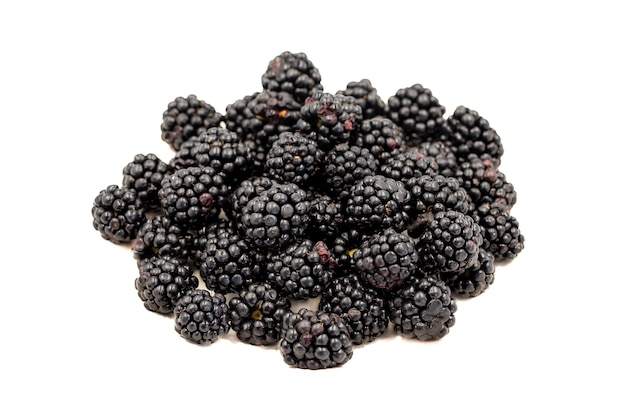 Black mulberry isolated on white background Fresh and juicy black mulberry Organic food close up