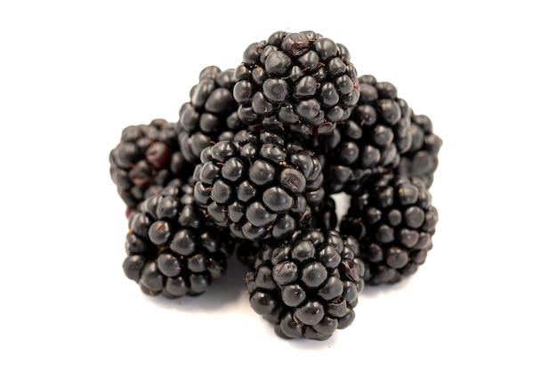 Black mulberry isolated on white background Fresh and juicy black mulberry Organic food close up