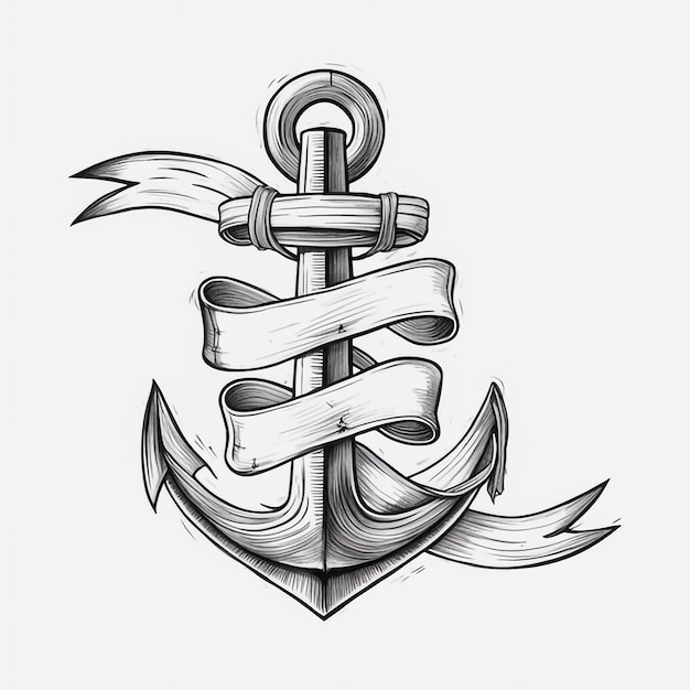 Photo black nautical anchor covered with stripe on white background