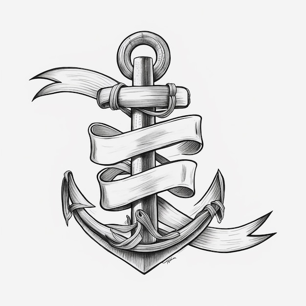 Photo black nautical anchor covered with stripe on white background