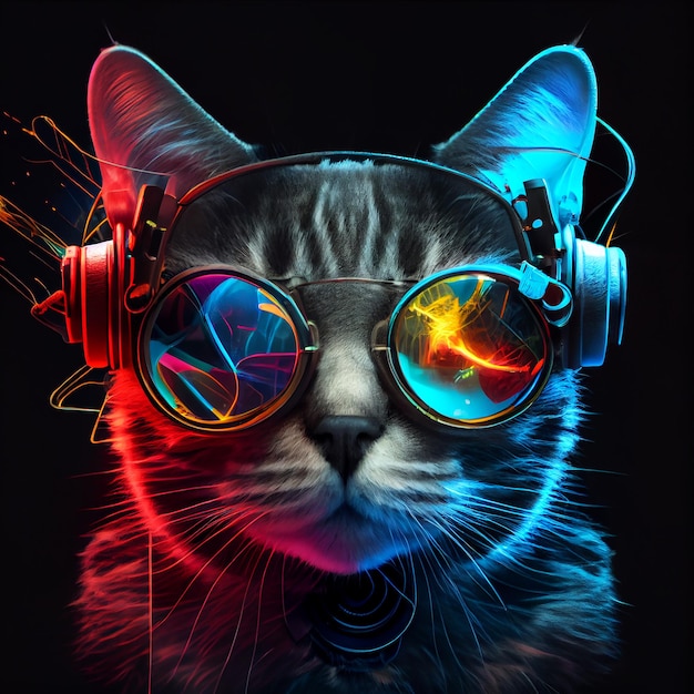 Black Neon Modern Disco Cat Generative AI