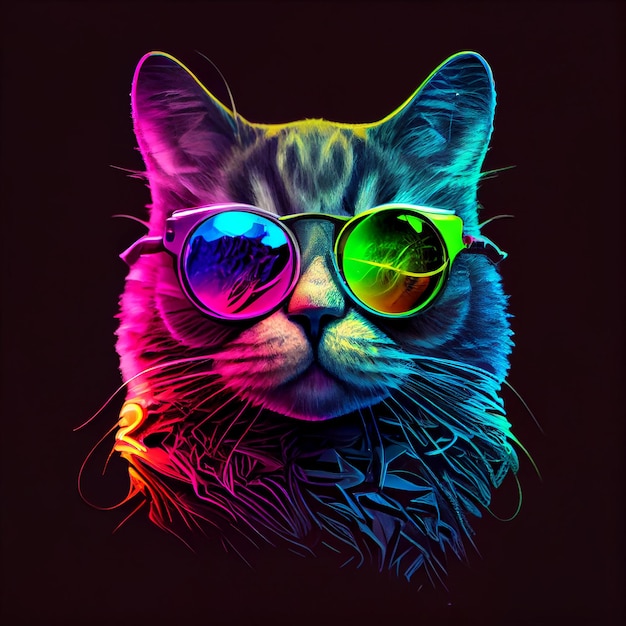 Black Neon Modern Disco Cat Generative AI