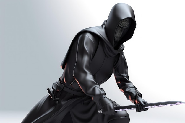 Black ninja character on white background generative ai