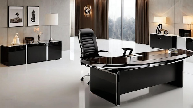 Photo a black office chair with a black chair in front of a window