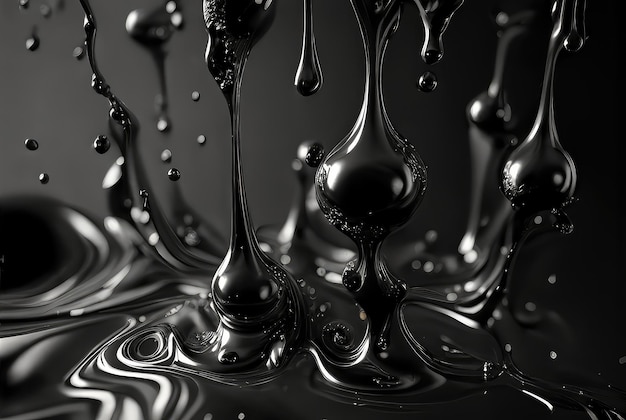 Black oil liquid drops and splashes abstract background Generative AI