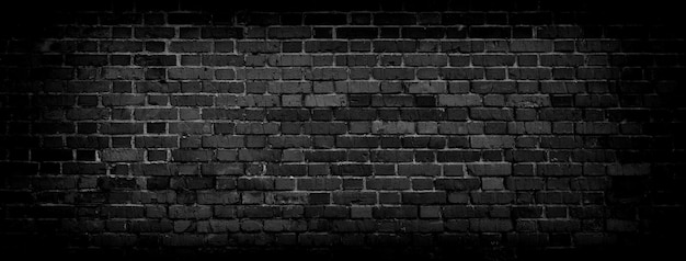 Black Old Brick wall panoramic background in high resolution