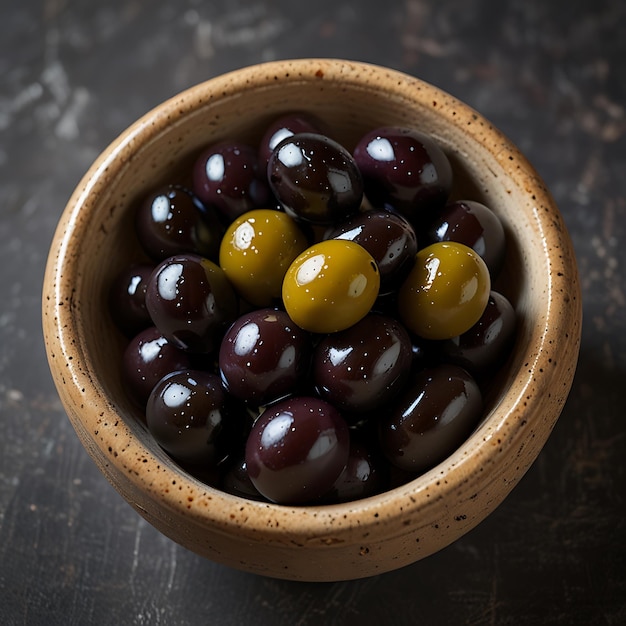 Black olives in a decorative bowl ready for a gathering generated by AI