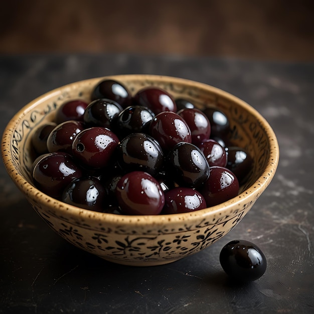 Black olives in a decorative bowl ready for a gathering generated by AI