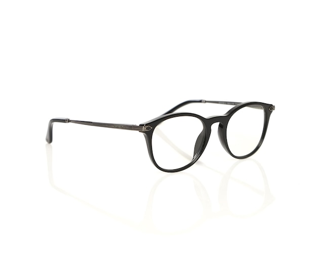 Black optical glasses on a white background