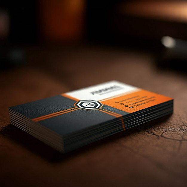 Photo a black and orange business card with the logo on it