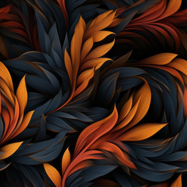 a black and orange floral pattern on a black background