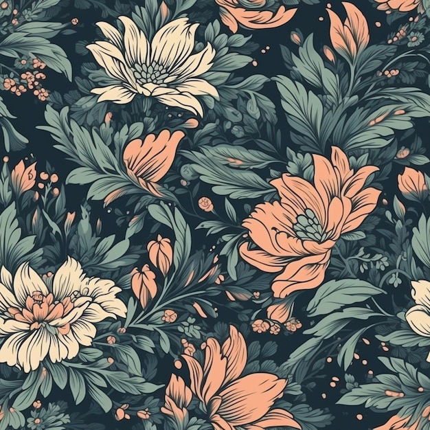 A black and orange floral pattern with white flowers.