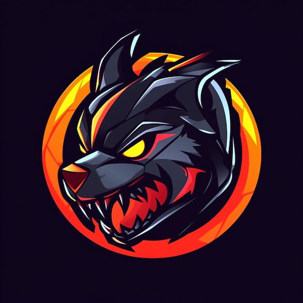 Photo a black and orange logo with a dragon head on it