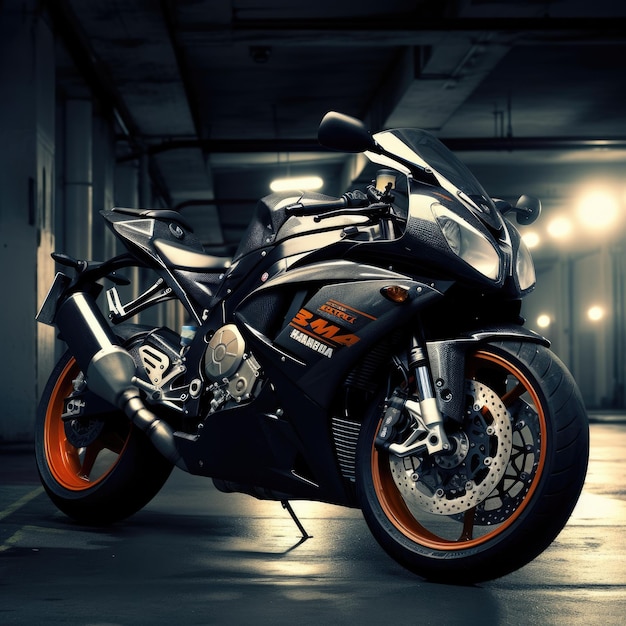 A black and orange motorcycle