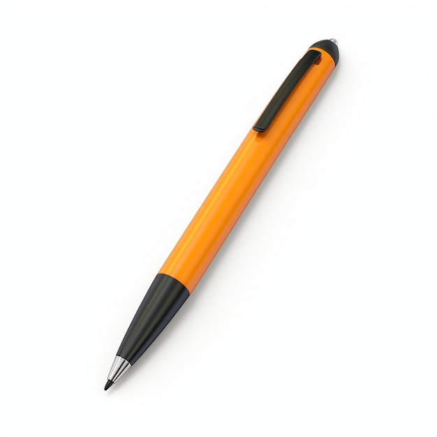 a black and orange pen with the word  pen  on the top