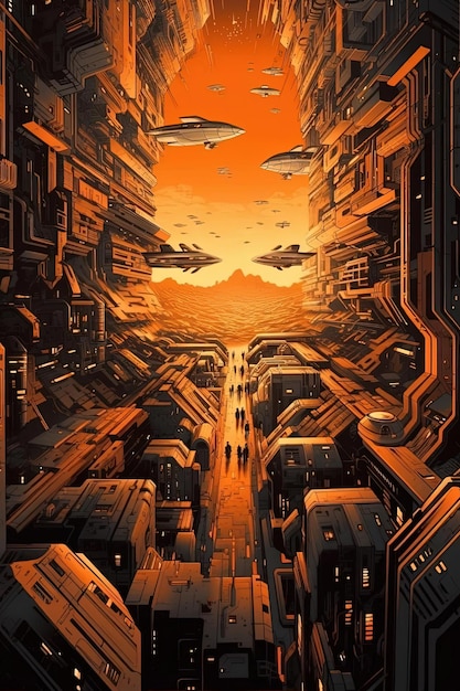 a black and orange space art print