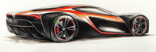 Black and Orange Sports Car Sketch