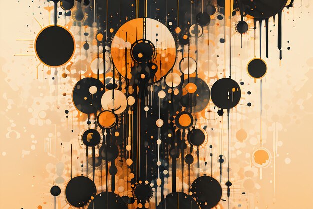 Black orange theme round bubble dripping watercolor ink design background wallpaper illustration