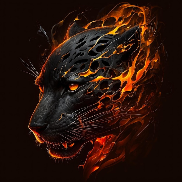 Black and orange tiger with flames on its face Generative AI