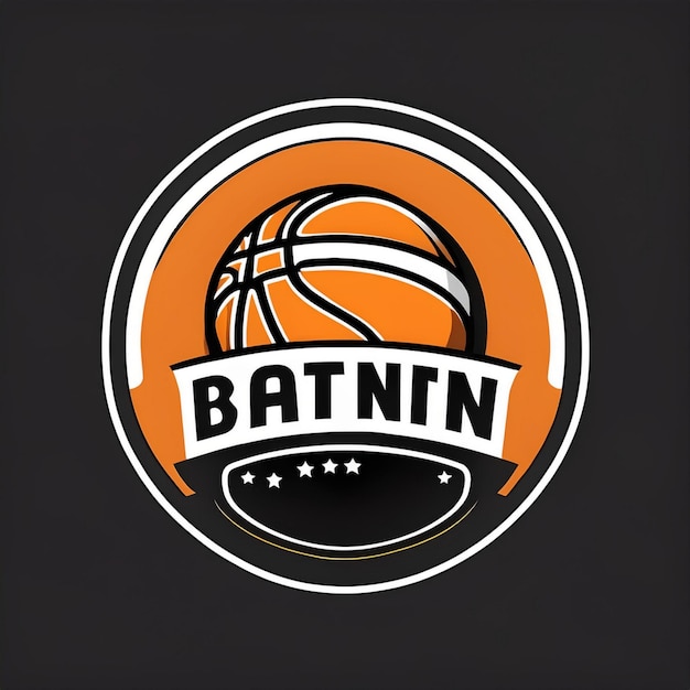 Photo black orange and white circular modern basketball club logo design with club name and tagline