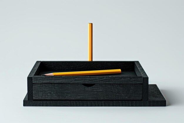 Photo black organizer with drawer and pencil isolated