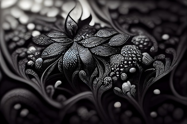 Black ornate flower background and grim gothic wallpaper neural network generated art