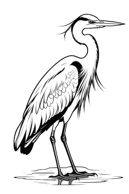 Black outline a Heron bird coloring page 4k white background