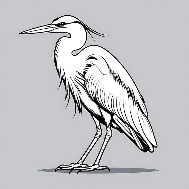 Black outline a Heron bird coloring page 4k white background