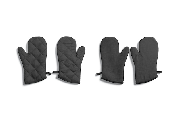 Black oven mitt. Cotton oven-glove for culinary safety. Mitten hot pad for furnace baking template.