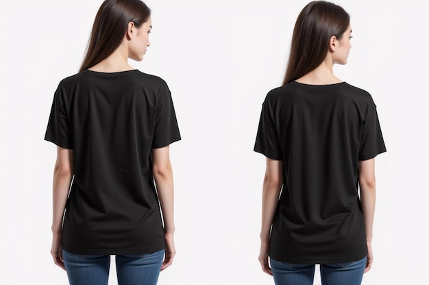 Photo black oversized tshirt mockup front and back view on white background