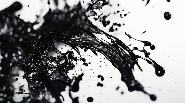 Black paint drop on white paper Splatter overlay Ripped border texture Wet ink blot Generative AI