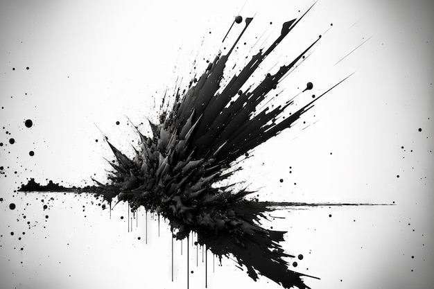 Black paint explosion on empty white background