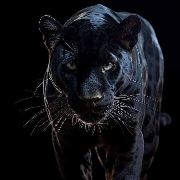 Black Panther Close Up Portrait Against Dark Background