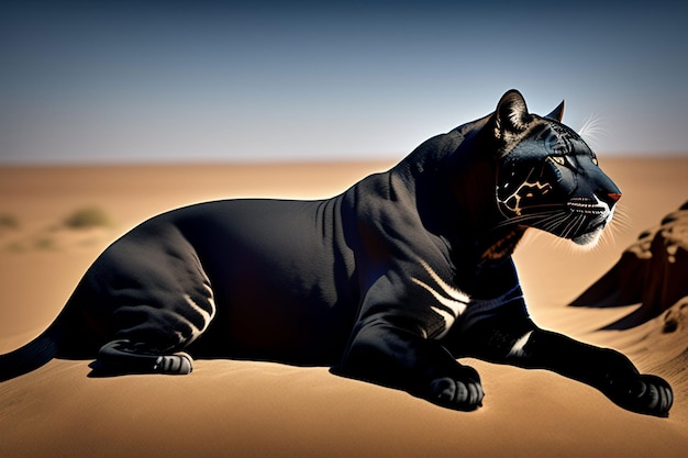 Black panther in the desert