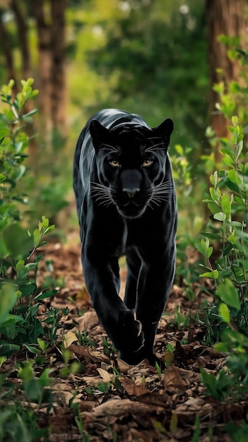 Black panther is running in the wild