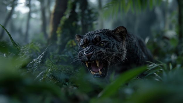 Photo black panther majesty a captivating portrayal of a black panther showcasing its sleek fur and powerful presence embodying the grace and mystery of this majestic big cat in its natural habitat