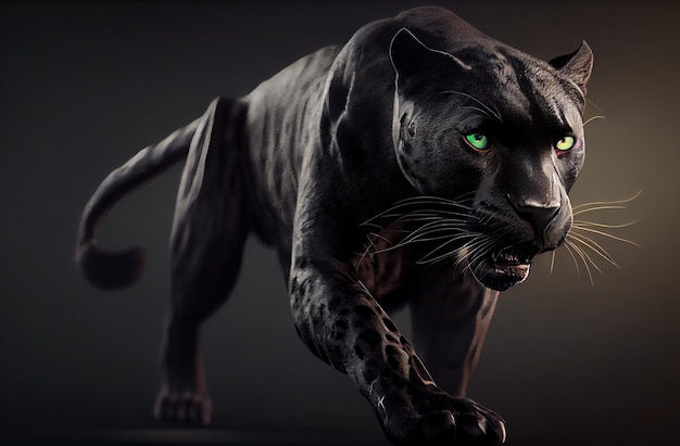 A Black Panther walking dark background Studio shot Generative AI