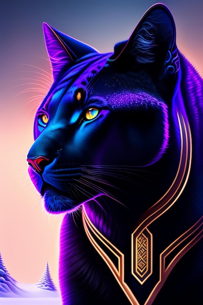 A black panther with bright yellow eyes is looking up at the camera