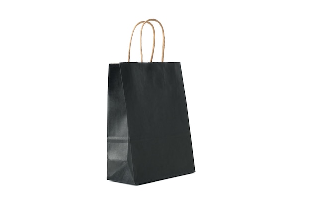 Black paper bag isolated on white background