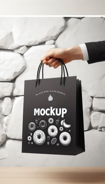 Photo black paper bag mockup